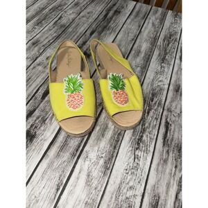 Lilly Pulitzer Yellow Slingback‎ Pineapple  Canvas Espadrille's 7.5 Peep Toe